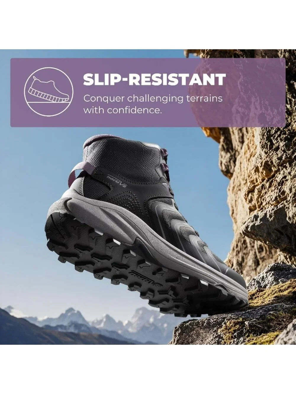 Men's Dark Grey Waterproof Shoes Casual High Top Round Toe Non Slip Hiking Boots